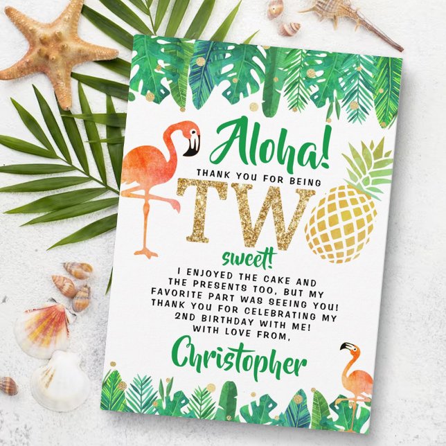 Tarjeta De Agradecimiento Playa Tropical de Verano Luau Niños Segundo Cumple (Subido por el creador)