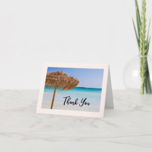 Tarjeta De Agradecimiento Playa Tropical Escénica con Sombrilla de Paja