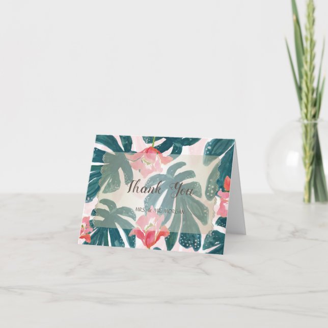 Tarjeta De Agradecimiento Playa Tropical Hibiskus Palm Leaves (Anverso)