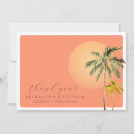Tarjeta De Agradecimiento Playa Tropical Sunset & Palm Trees Boda mínimo