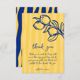 Tarjeta De Agradecimiento Playful Italian Blue Lemon & Stripes Bridal Shower