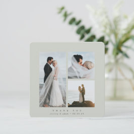 Tarjeta De Agradecimiento Plaza elegante gris-verde tres Bodas de foto plana