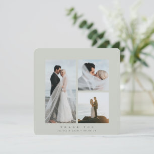 Tarjeta De Agradecimiento Plaza elegante gris-verde tres Bodas de foto plana