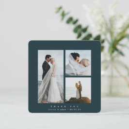 Tarjeta De Agradecimiento Plaza Elegante Verde Oscuro Tres Bodas de fotos