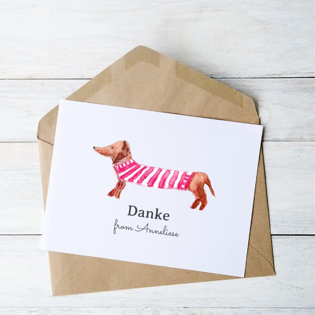 Tarjeta de agradecimiento plegada (Say thank you with a German twist with our cute watercolor dachshund, hand-painted and unique!)