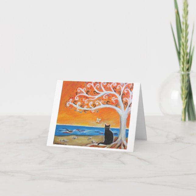 Tarjeta de agradecimiento plegada al árbol de gato (Anverso)