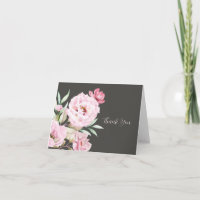 Tarjeta de agradecimiento plegada botánica rosa