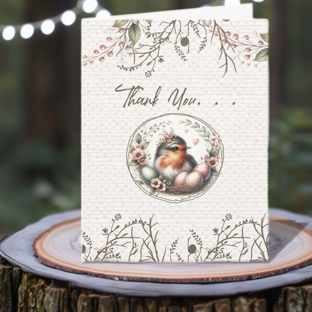 Tarjeta de agradecimiento plegada con acuarela de  (Celebrate your love for our feathered friends with this delightful collection. )