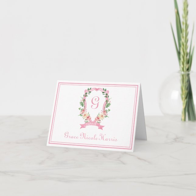 Tarjeta de agradecimiento plegada con cresta flora (Anverso)
