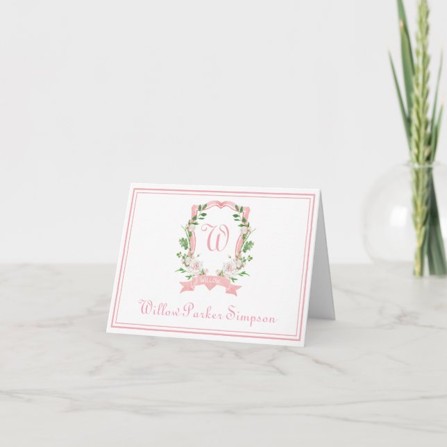 Tarjeta de agradecimiento plegada con cresta flora (Anverso)