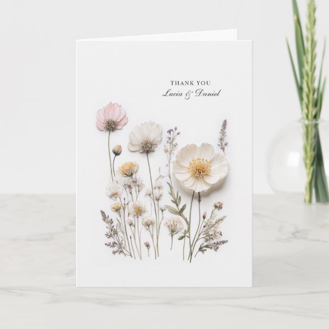 Tarjeta de agradecimiento plegada con flores silve (Anverso)