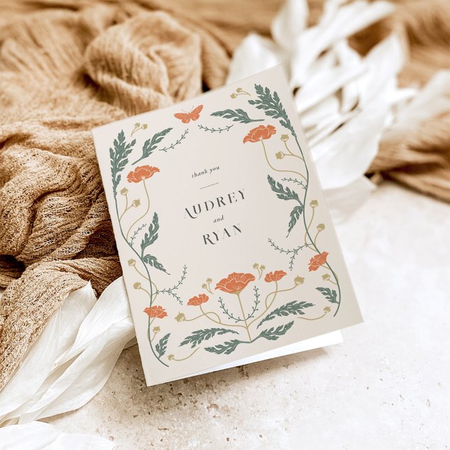 Tarjeta de agradecimiento plegada de Art Nouveau v (Vintage Art Nouveau Folded Wedding Thank You Card)