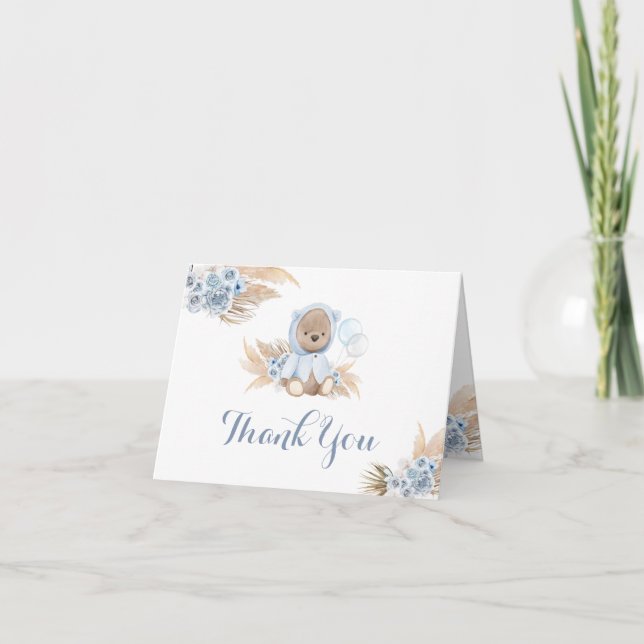 Tarjeta de agradecimiento plegada de Blue Boho Ted (Anverso)