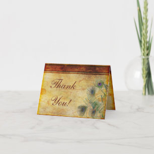 Tarjeta de agradecimiento plegada de boda con plum