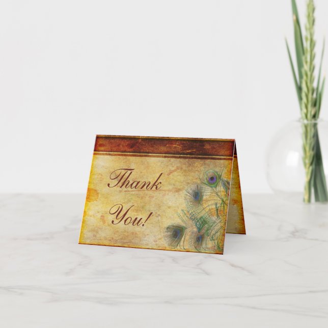 Tarjeta de agradecimiento plegada de boda con plum (Anverso)