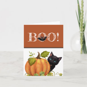 Tarjeta de agradecimiento plegada de Boo Cat Hallo
