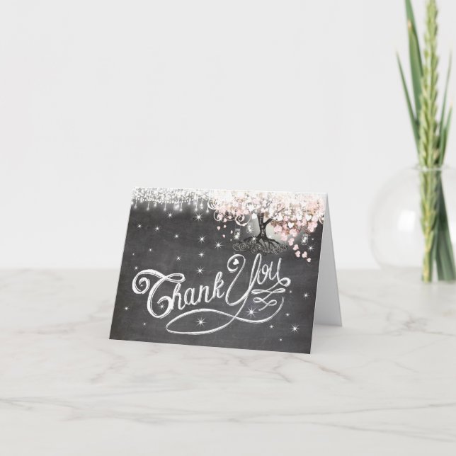 Tarjeta de agradecimiento plegada de la hoja rosa  (Anverso)