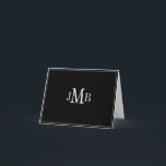 Tarjeta de agradecimiento plegada de Monograma bla<br><div class="desc">Las iniciales clásicas y simples monogramadas en blanco sobre fondo negro doblado tarjeta de agradecimiento (blanco en blanco dentro) Excelente para la correspondencia de negocios.</div>