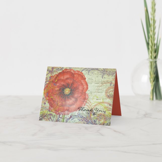 Tarjeta de agradecimiento plegada de ROJO POPPY (Anverso)
