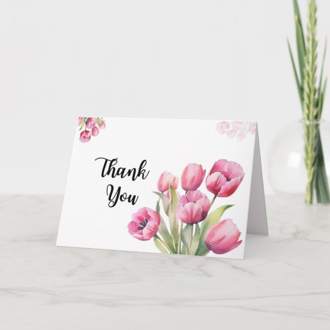Tarjeta de agradecimiento plegada de tulipanes ros (Anverso)