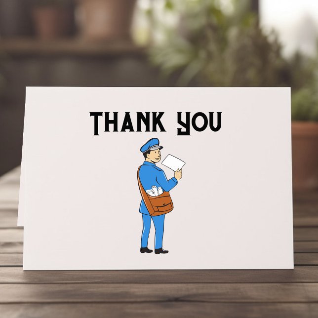 Tarjeta de agradecimiento plegada del portador de  (Retro Mail man Mail carrier thank you card.)