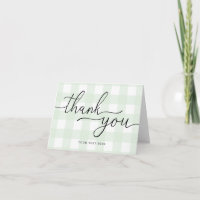 Tarjeta de agradecimiento plegada en gingham verde