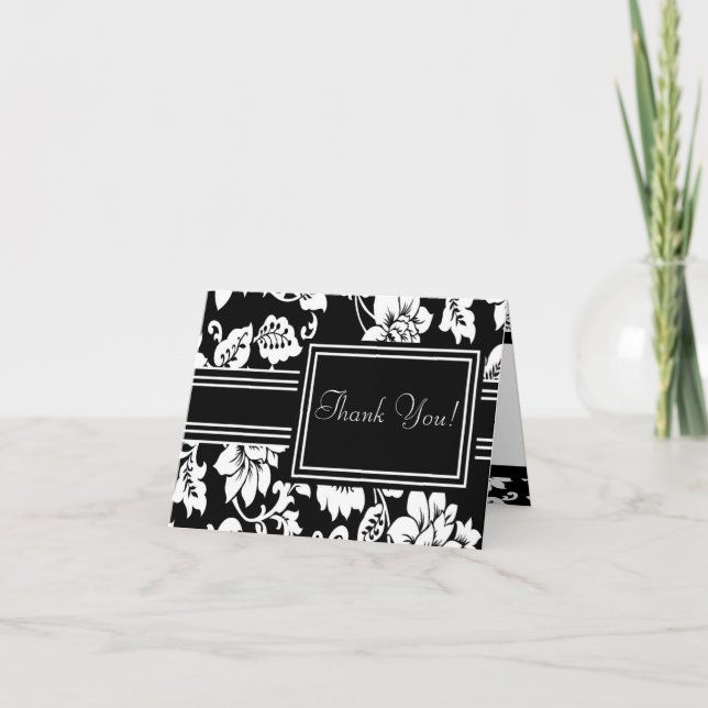 Tarjeta de agradecimiento plegada Filigree negro y (Anverso)