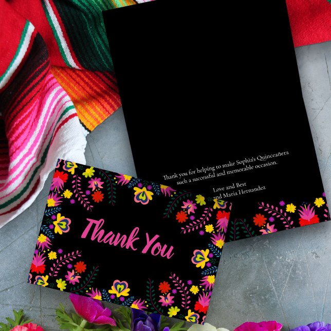 Tarjeta de agradecimiento plegada floral Fiesta de (Folded thank you card from my Mexican Fiesta Party Quinceanera Collection 
)