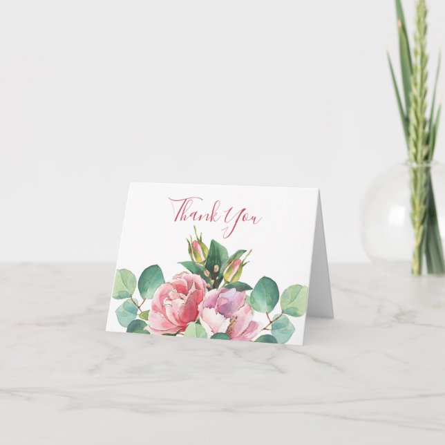 Tarjeta de agradecimiento plegado a los rosas con  (Anverso)