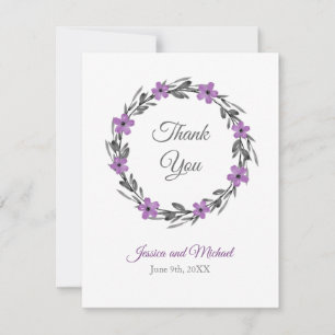 Tarjeta De Agradecimiento Plum Mauve Gris Black Watercolor Floral Wreath