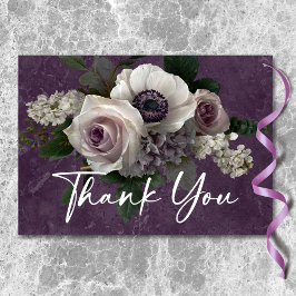 Tarjeta De Agradecimiento Plum Purple Elegant Boda Floral Moderno