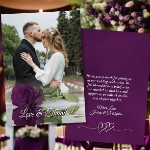Tarjeta De Agradecimiento Plum Purple Rosa Elegant Wedding Photo Overlay