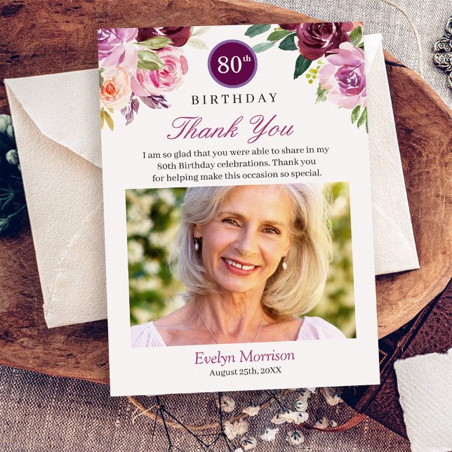 Tarjeta De Agradecimiento Plum Purple Rubor Floral Birday Photo (Subido por el creador)