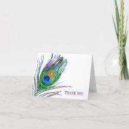 Tarjeta De Agradecimiento Pluma de pavo real al acuarela