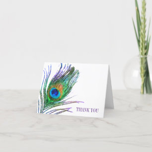 Tarjeta De Agradecimiento Pluma de pavo real al acuarela