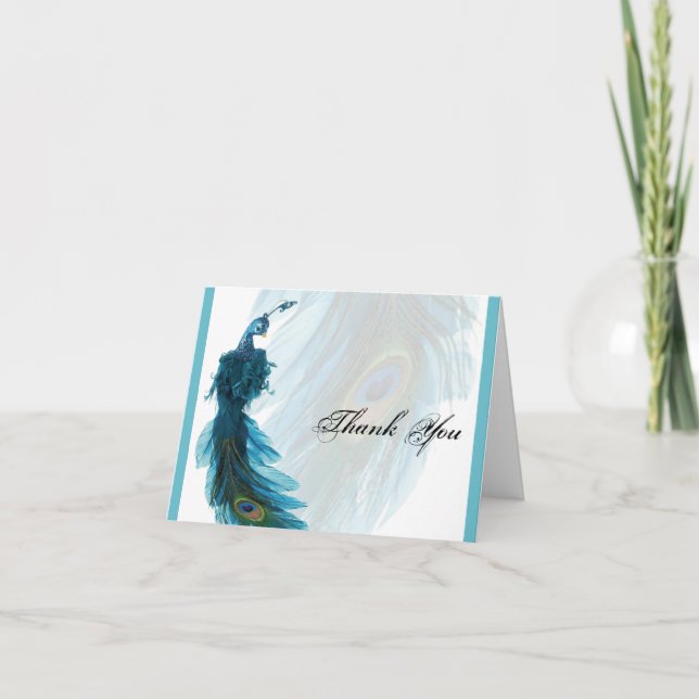 Tarjeta De Agradecimiento Pluma de pavo real azul turquesa Gracias (Anverso)