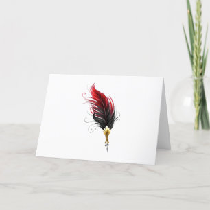 Tarjeta De Agradecimiento Pluma de plumas rojas con nido de oro