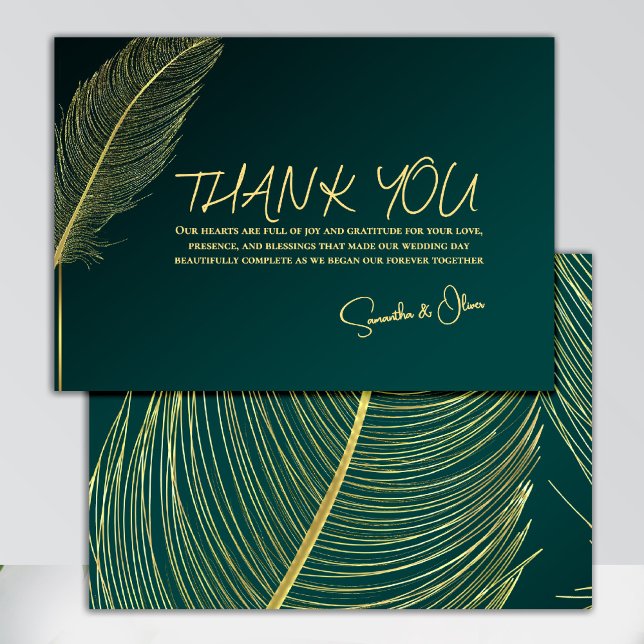 Tarjeta de agradecimiento Pluma Dorada Elegante (Subido por el creador)