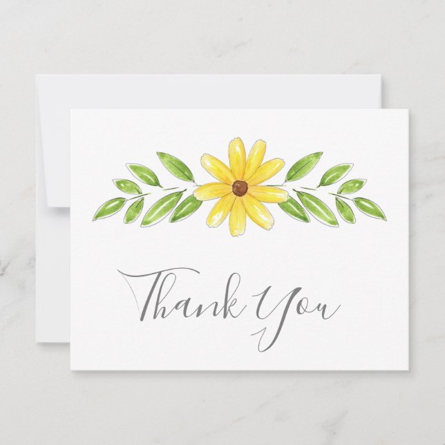 Tarjeta De Agradecimiento Pluma floral amarilla y tintura acuosa (Anverso)