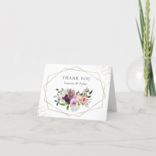 Tarjeta De Agradecimiento Pluma geométrica morada floral de Rubor moderna