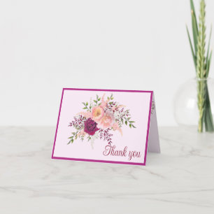 Tarjeta De Agradecimiento Pluma romántica borgoña Boda rosa Rubor