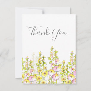 Tarjeta De Agradecimiento Pluma rosa amarilla y campo acuarela de Hollyhocks