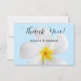 Tarjeta De Agradecimiento Plumeria Blanca en Azul, Tropical, Floral