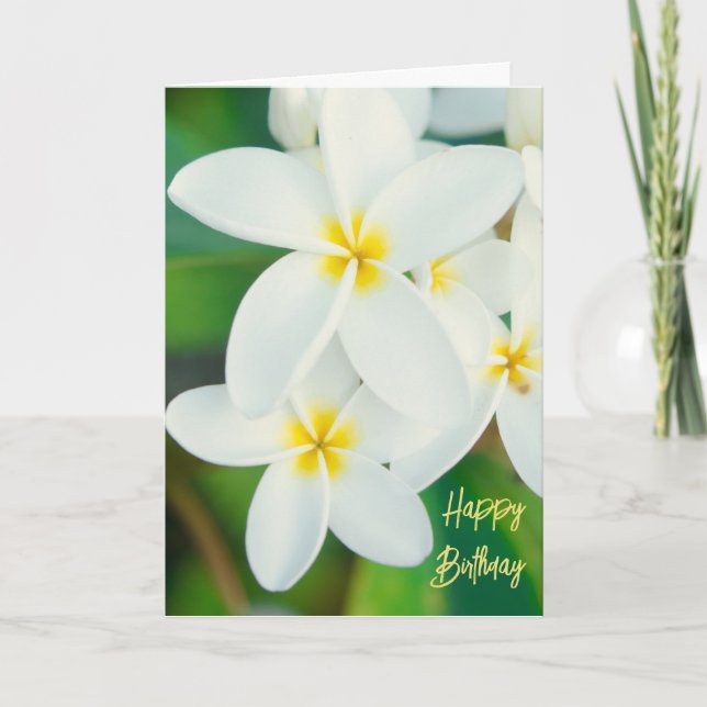 Tarjeta De Agradecimiento Plumeria Happy Birday Card (Anverso)