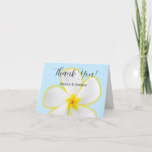 Tarjeta De Agradecimiento Plumeria tropical, blanca y amarilla, Boda floral