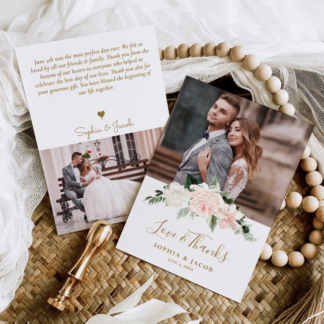 Tarjeta De Agradecimiento Pnk Floral Photo Boda (Subido por el creador)