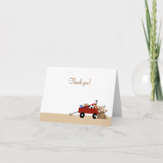 Tarjeta De Agradecimiento Poco oso de peluche rojo del carro doblado le
