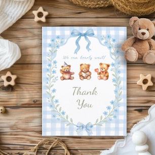 Tarjeta De Agradecimiento Podemos Esperar A La Baby Shower De Blue Gingham