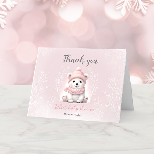 Tarjeta De Agradecimiento Podemos Esperar A La Baby Shower Del Oso Polar (We Can Bearly Wait Polar Bear Baby Shower Thank You Card)
