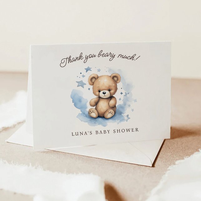 Tarjeta De Agradecimiento Podemos Esperar A Pastel Blue Baby Shower (Subido por el creador)